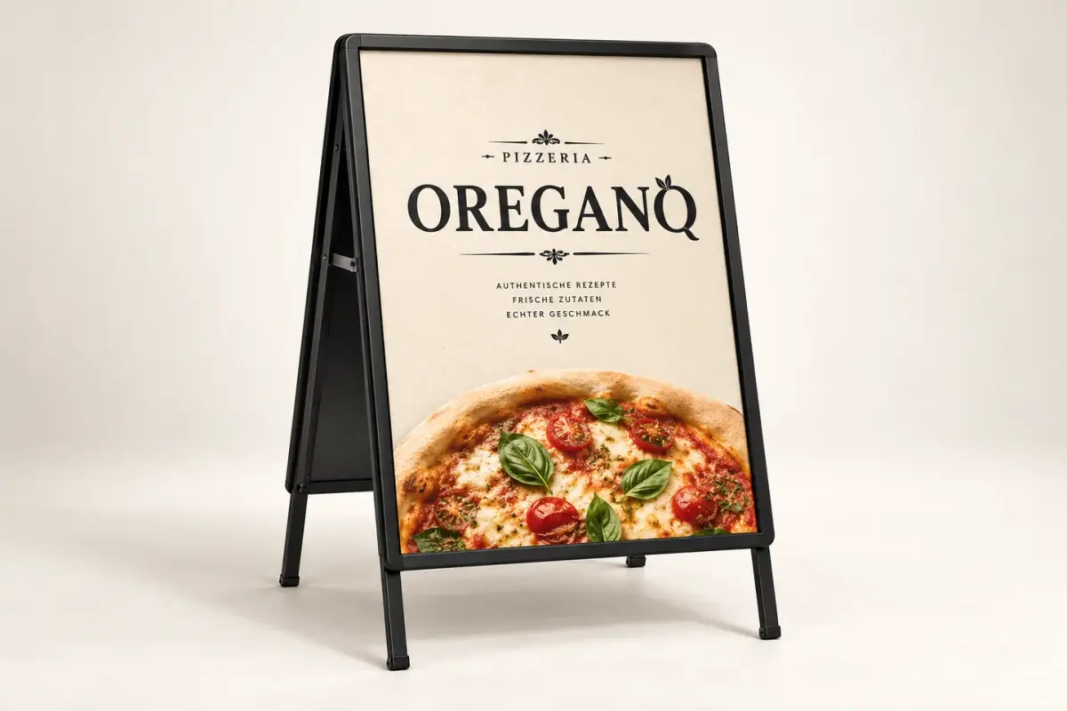 OREGANO – Gestaltungsbeispiel für einen Kundenstopper.