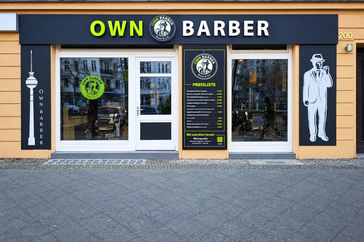 OWN BARBER – Profilbuchstaben, Wandgrafiken und Schaufenster.