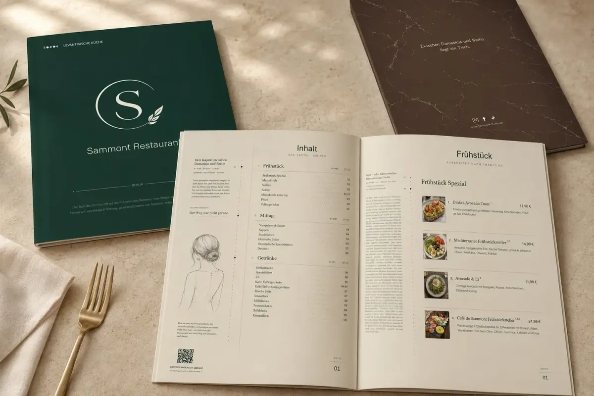 Sammont · Speisekarte – Layout und Präsentation einer mehrseitigen Speisekarte.